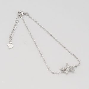 AGOR 925 Sterling Silver Starfish Charm Bracelet for Women, Ocean Inspired Rhodium Plated Jewellery
