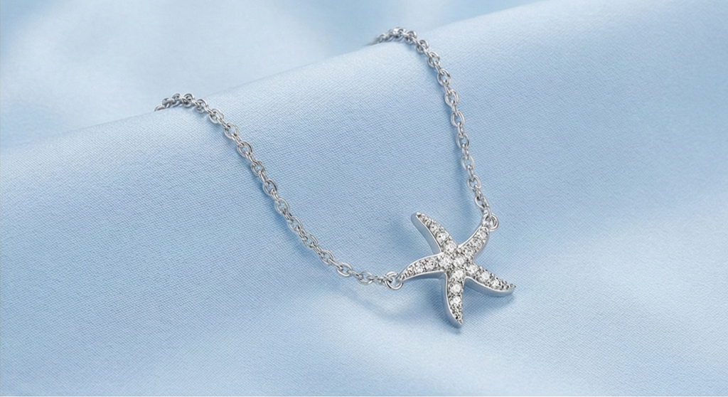 AGOR 925 Sterling Silver Starfish Charm Bracelet for Women, Ocean Inspired Rhodium Plated Jewellery