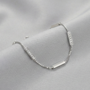 925 Sterling Silver Bar Station Bracelet for Women, High Polish Rhodium Finish Minimalist Jewellery