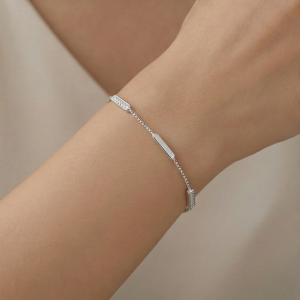 AGOR 925 Sterling Silver Bar Station Bracelet for Women, High Polish Rhodium Finish Minimalist Jewellery