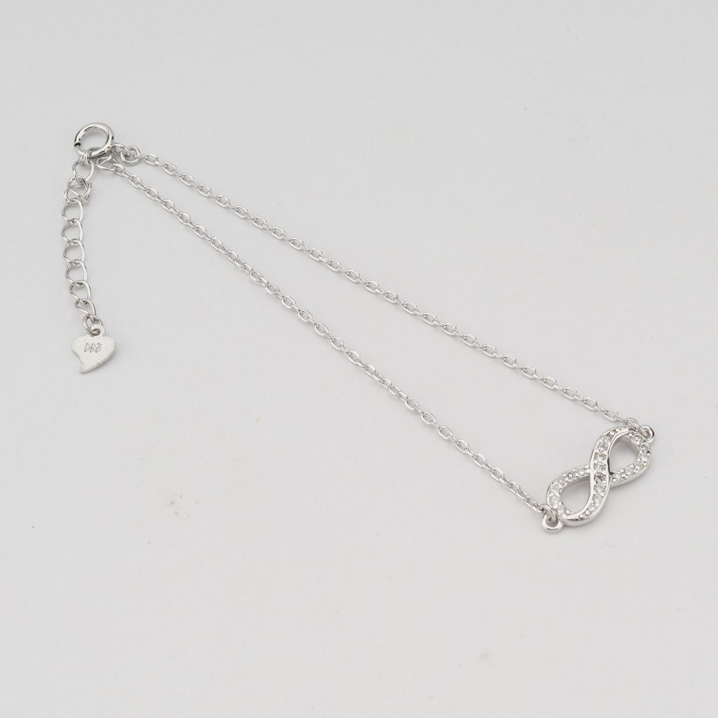 AGOR 925 Sterling Silver Infinity Bracelet for Women, High Polish Rhodium Finish Love Symbol Jewellery