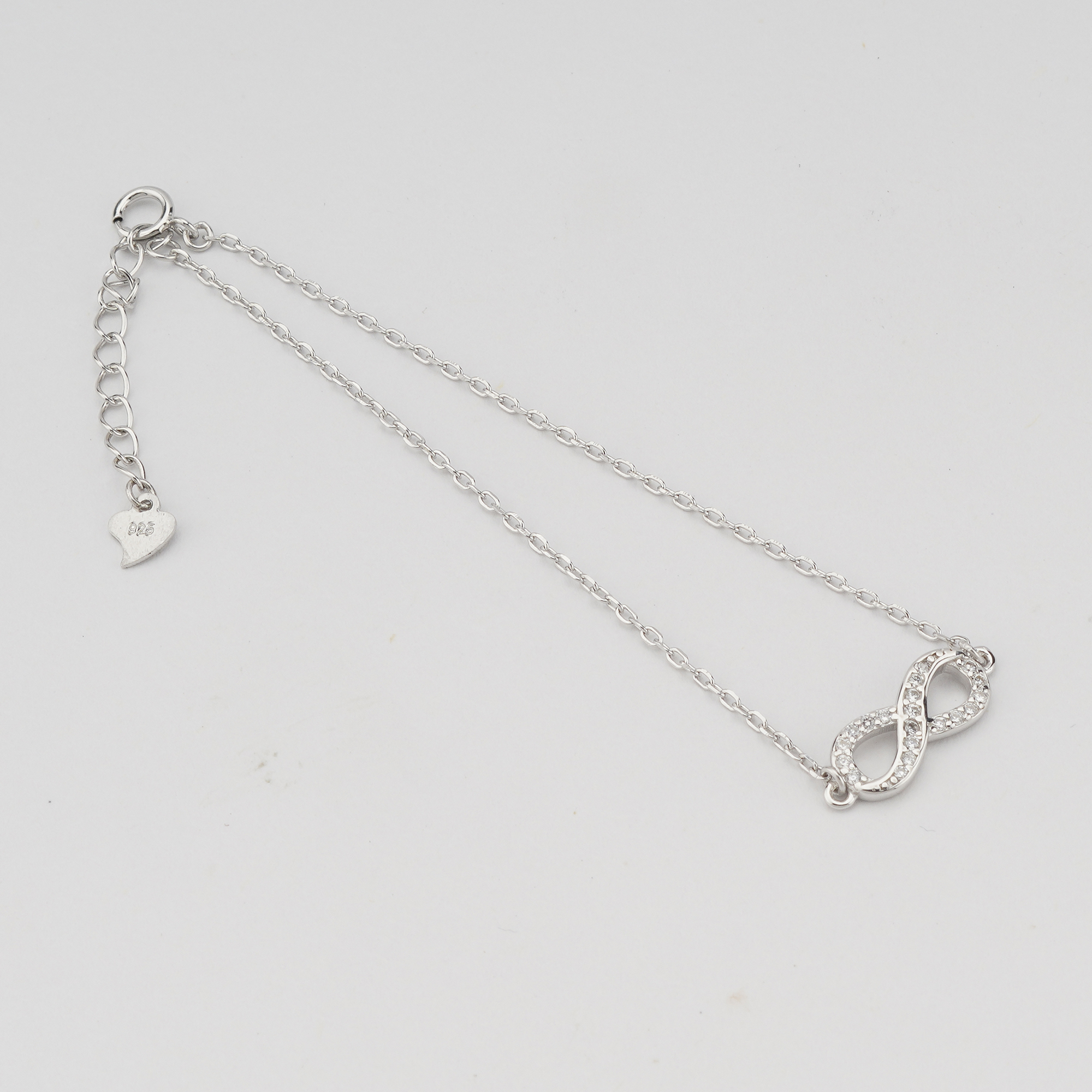 925 Sterling Silver Infinity Bracelet for Women, High Polish Rhodium Finish Love Symbol Jewellery