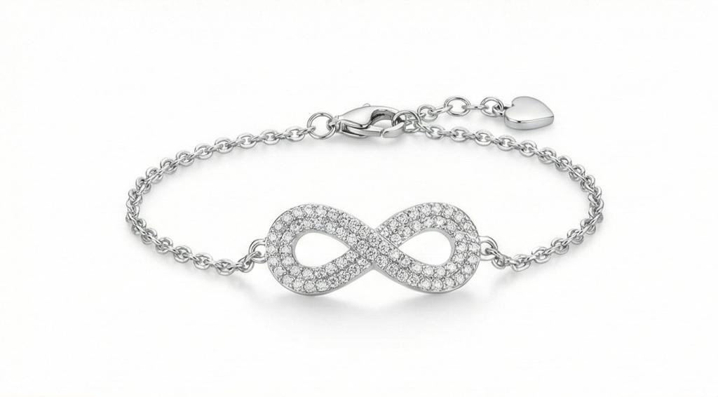 AGOR 925 Sterling Silver Infinity Bracelet for Women, High Polish Rhodium Finish Love Symbol Jewellery