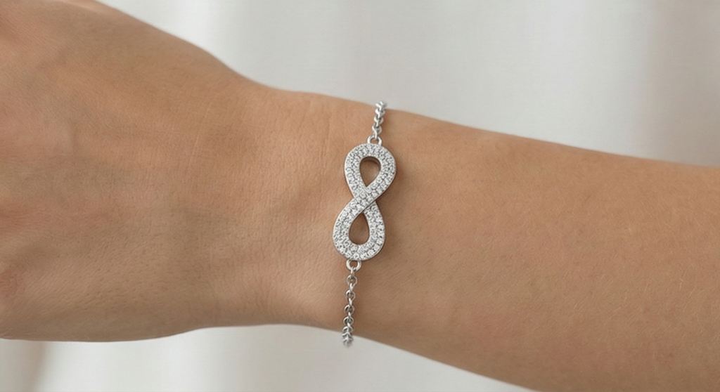 AGOR 925 Sterling Silver Infinity Bracelet for Women, High Polish Rhodium Finish Love Symbol Jewellery