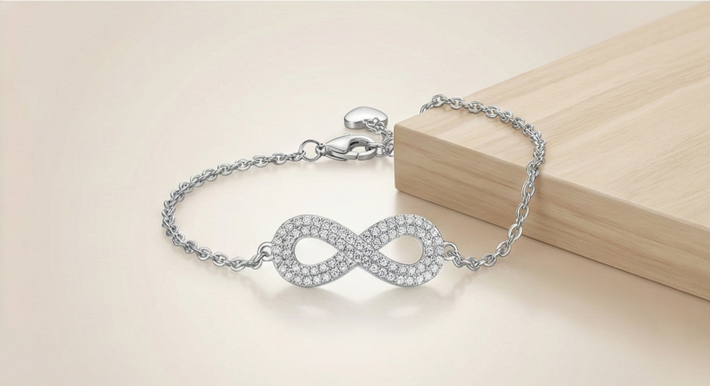AGOR 925 Sterling Silver Infinity Bracelet for Women, High Polish Rhodium Finish Love Symbol Jewellery