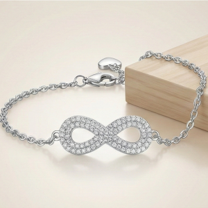 925 Sterling Silver Infinity Bracelet for Women, High Polish Rhodium Finish Love Symbol Jewellery