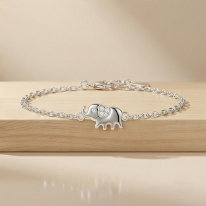 AGOR 925 Sterling Silver Lucky Elephant Bracelet for Women, Cute Animal Motif Jewellery