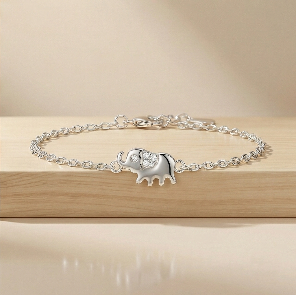 925 Sterling Silver Lucky Elephant Bracelet for Women, Cute Animal Motif Jewellery