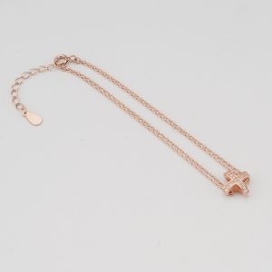 AGOR 925 Sterling Silver Rose Gold Plated Cross Bracelet for Women, Double Chain Faith Jewellery