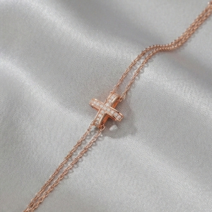 925 Sterling Silver Rose Gold Plated Cross Bracelet for Women, Double Chain Faith Jewellery