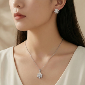 AGOR 925 Sterling Silver Floral Pinwheel Pendant Set Rhodium Finish Jewellery