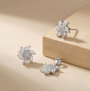AGOR 925 Sterling Silver Floral Pinwheel Pendant Set Rhodium Finish Jewellery