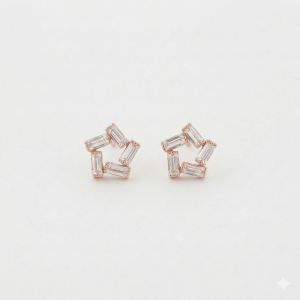 AGOR 925 Sterling Silver Rose Gold Plated Baguette Star Stud Earrings Jewellery for Women