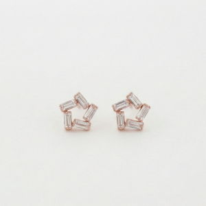 AGOR 925 Sterling Silver Rose Gold Plated Baguette Star Stud Earrings Jewellery for Women