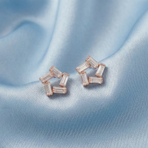 AGOR 925 Sterling Silver Rose Gold Plated Baguette Star Stud Earrings Jewellery for Women
