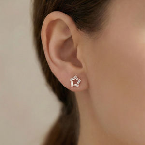 AGOR 925 Sterling Silver Rose Gold Plated Baguette Star Stud Earrings Jewellery for Women