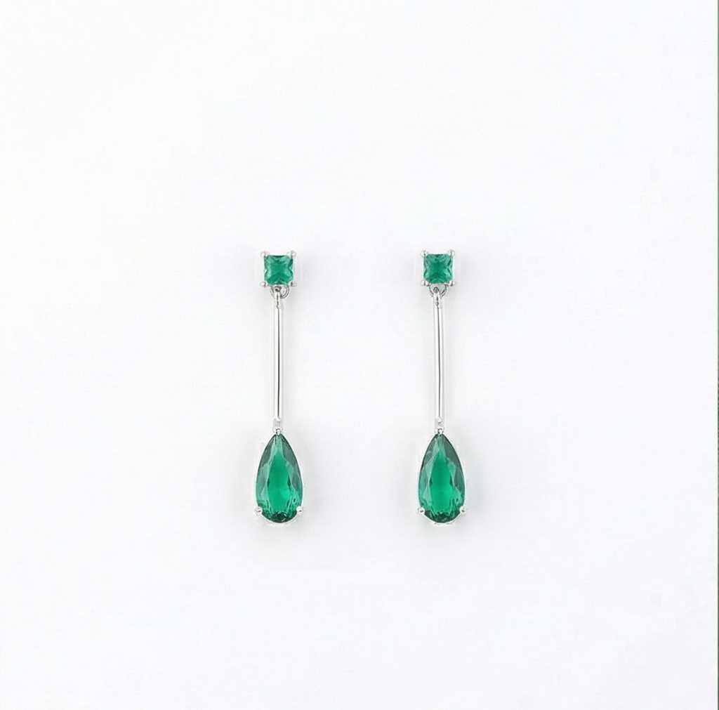AGOR 925 Sterling Silver Emerald Green Pear Drop Earrings High Polish Jewellery for Women