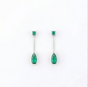 AGOR 925 Sterling Silver Emerald Green Pear Drop Earrings High Polish Jewellery for Women