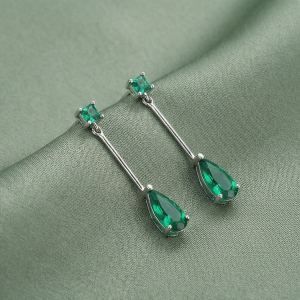 AGOR 925 Sterling Silver Emerald Green Pear Drop Earrings High Polish Jewellery for Women