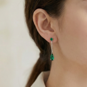 AGOR 925 Sterling Silver Emerald Green Pear Drop Earrings High Polish Jewellery for Women