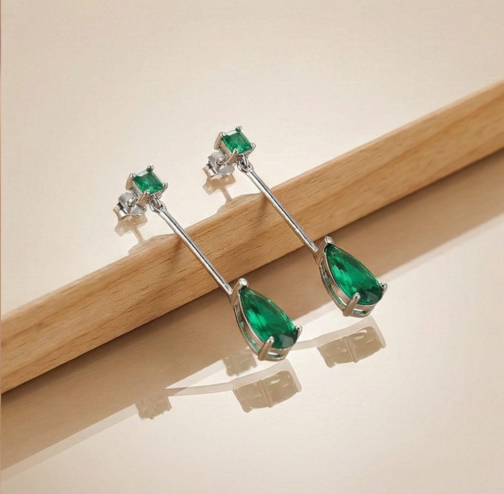 AGOR 925 Sterling Silver Emerald Green Pear Drop Earrings High Polish Jewellery for Women