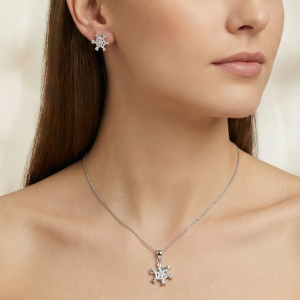 AGOR 925 Sterling Silver Abstract Sunburst Pendant Set Rhodium Plated Jewellery