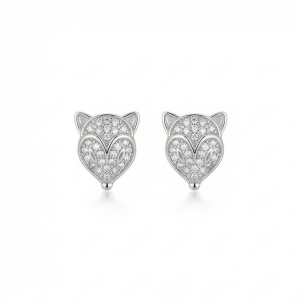AGOR 925 Sterling Silver Pave Fox Head Stud Earrings Jewellery for Women