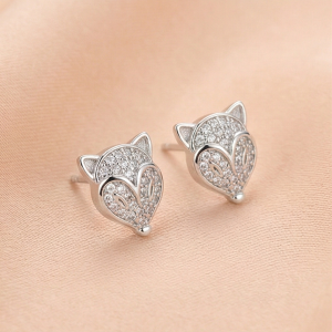 AGOR 925 Sterling Silver Pave Fox Head Stud Earrings Jewellery for Women