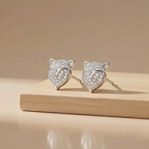 AGOR 925 Sterling Silver Pave Fox Head Stud Earrings Jewellery for Women