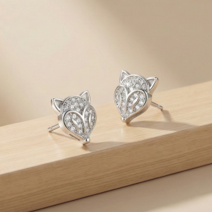 AGOR 925 Sterling Silver Pave Fox Head Stud Earrings Jewellery for Women