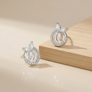 AGOR 925 Sterling Silver Floral Halo Circle Stud Earrings Jewellery for Women