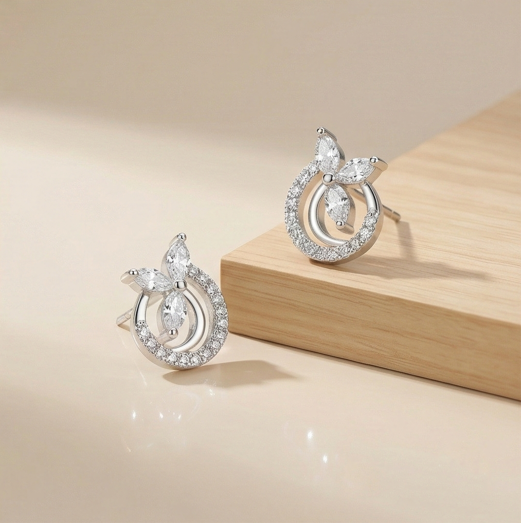 925 Sterling Silver Floral Halo Circle Stud Earrings Jewellery for Women