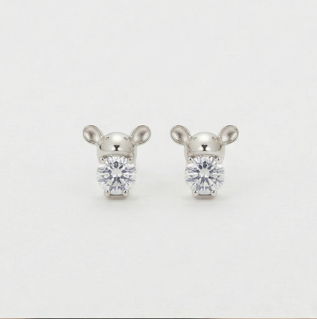 AGOR 925 Sterling Silver Cute Mouse Stud Earrings Jewellery for Women & Kids