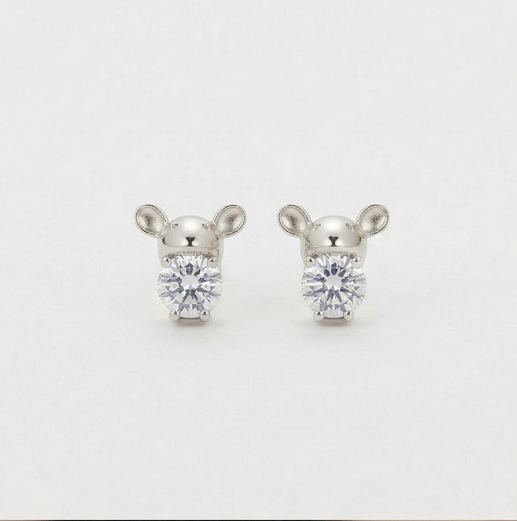 925 Sterling Silver Cute Mouse Stud Earrings Jewellery for Women & Kids