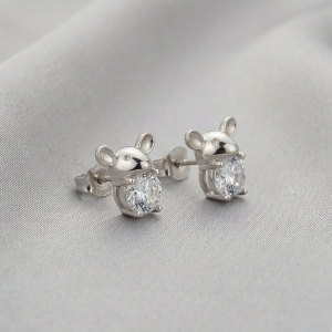 AGOR 925 Sterling Silver Cute Mouse Stud Earrings Jewellery for Women & Kids