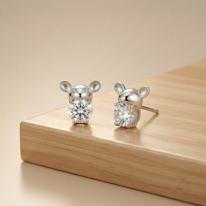 AGOR 925 Sterling Silver Cute Mouse Stud Earrings Jewellery for Women & Kids