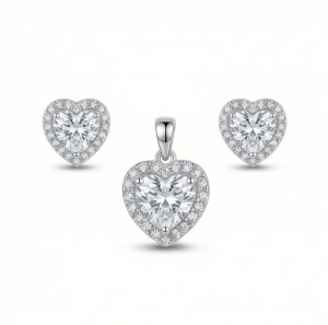AGOR 925 Sterling Silver Heart Halo Pendant Set Rhodium Plated Jewellery