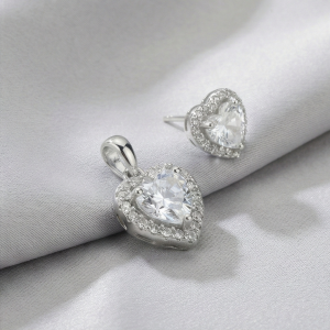 AGOR 925 Sterling Silver Heart Halo Pendant Set Rhodium Plated Jewellery