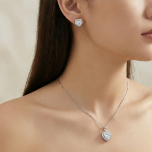 AGOR 925 Sterling Silver Heart Halo Pendant Set Rhodium Plated Jewellery
