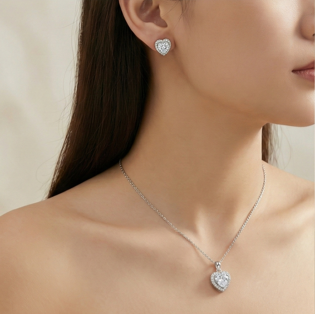 925 Sterling Silver Heart Halo Pendant Set Rhodium Plated Jewellery