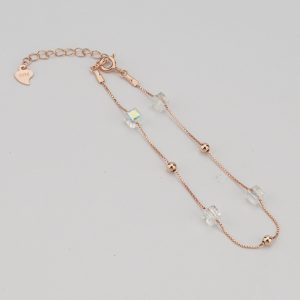 AGOR 925 Sterling Silver Rose Gold Plated Iridescent Cube Station Bracelet Jewellery for Women