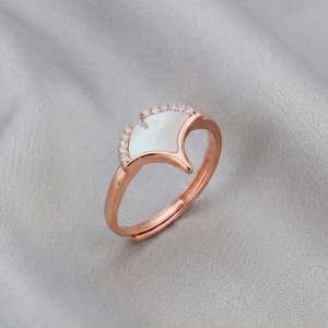 AGOR 925 Sterling Silver Gingko Leaf Mother of Pearl Ring Jewellery for Women - Rose Gold Plated