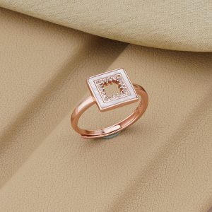 AGOR 925 Sterling Silver Square Halo Design Rose Gold Plated Ring Jewellery for Women