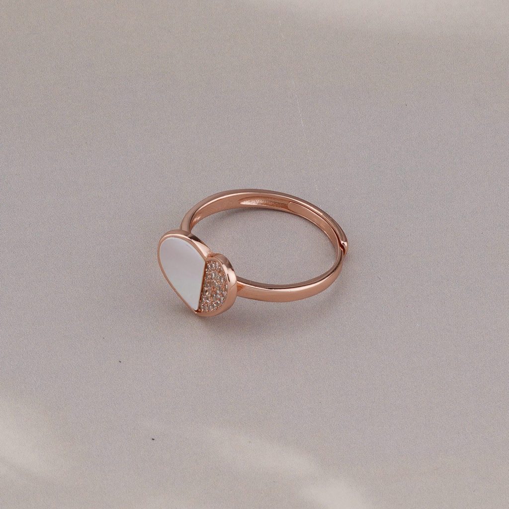 AGOR 925 Sterling Silver White Enamel Heart Ring Jewellery for Women with Rose Gold Finish
