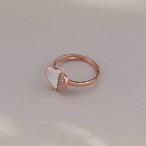 AGOR 925 Sterling Silver White Enamel Heart Ring Jewellery for Women with Rose Gold Finish