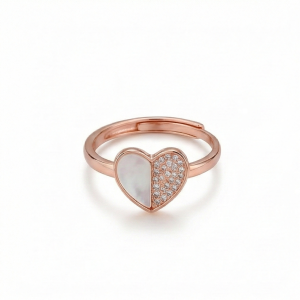 AGOR 925 Sterling Silver White Enamel Heart Ring Jewellery for Women with Rose Gold Finish