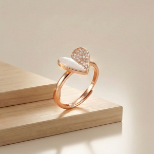 AGOR 925 Sterling Silver White Enamel Heart Ring Jewellery for Women with Rose Gold Finish