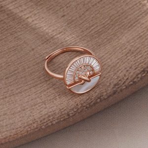 AGOR 925 Sterling Silver Sunburst Fan Design Ring Jewellery for Women - Rose Gold Finish