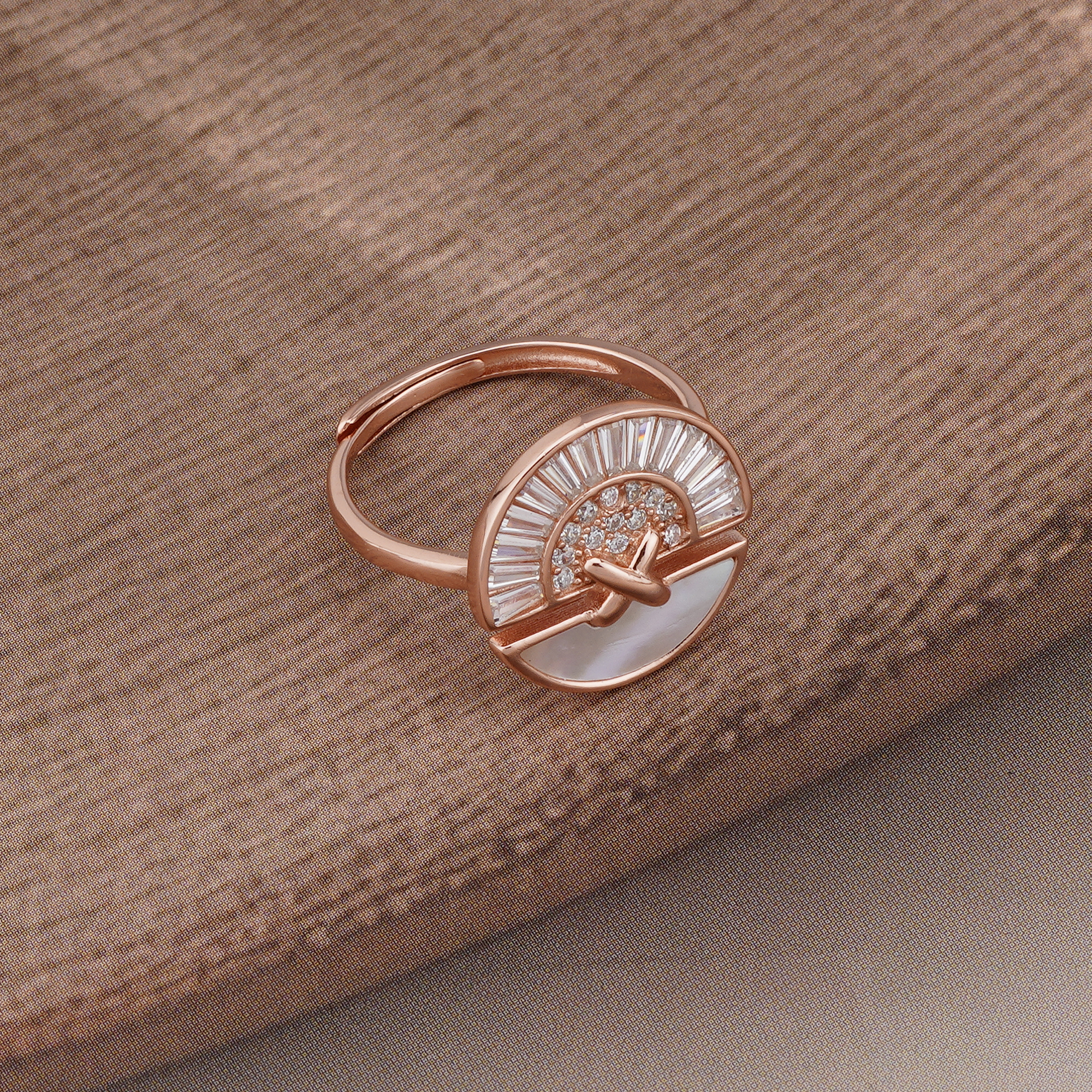 925 Sterling Silver Sunburst Fan Design Ring Jewellery for Women - Rose Gold Finish