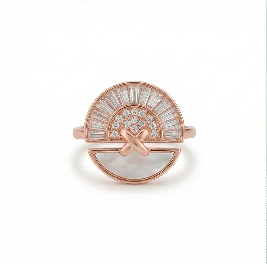 925 Sterling Silver Sunburst Fan Design Ring Jewellery for Women - Rose Gold Finish